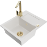 Mexen Enzo 1-bowl granite sink with drainer and Rita kitchen faucet, white - 6506-20-670300-50