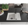 Mexen Enzo 1-bowl granite kitchen sink with drainer and Rita kitchen faucet, white - 6506-20-670300-70