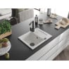 Mexen Enzo 1-bowl granite kitchen sink with drainer and Rita kitchen faucet, white - 6506-20-670300-70