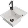 Mexen Enzo 1-bowl granite kitchen sink with drainer and Rita kitchen faucet, white - 6506-20-670300-70