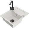 Mexen Enzo 1-compartment granite sink with a drip tray and kitchen mixer tap Rita, White - 6506-20-670300-70