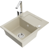 Mexen Enzo 1-bowl granite sink with drainer and Rita kitchen faucet, beige - 6506-69-670300-00