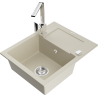 Mexen Enzo 1-compartment granite sink with a drip tray and kitchen mixer tap Rita, Beige - 6506-69-670300-00