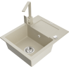 Mexen Enzo 1-bowl granite kitchen sink with drainer and Rita kitchen faucet, beige - 6506-69-670300-69