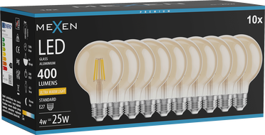 Mexen Vintis 10x LED Filament Bulb E27, G80, 4W, Warm - 2200K, 400 lm, amber - L155-E27-0422-50x10