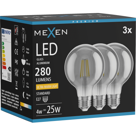 Mexen Vintis 3x LED Filament Bulb E27, G80, 4W, Warm - 2200K, 280 lm, smoke - L155-E27-0422-70x03