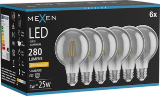 Mexen Vintis 6x Filament LED Bulb E27, G80, 4W, Warm - 2200K, 280 lm, smoke - L155-E27-0422-70x06
