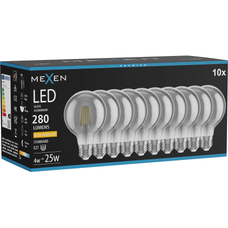 Mexen Vintis 10x LED Filament Bulb E27, G80, 4W, Warm - 2200K, 280 lm, smoke - L155-E27-0422-70x10