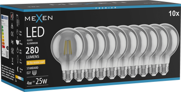 Mexen Vintis 10x LED Filament Bulb E27, G80, 4W, Warm - 2200K, 280 lm, smoke - L155-E27-0422-70x10