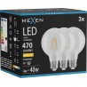Mexen Vintis 3x LED filament bulb E27, G80, 4W, Warm - 2700K, 470 lm, clear - L155-E27-0427-00x03