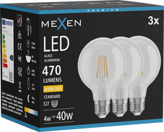 Mexen Vintis 3x LED filament bulb E27, G80, 4W, Warm - 2700K, 470 lm, clear - L155-E27-0427-00x03