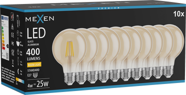 Mexen Vintis 10x LED Filament Bulb E27, G80, 4W, Warm - 2700K, 400 lm, amber - L155-E27-0427-50x10
