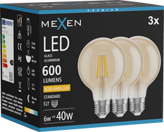 Mexen Vintis 3x LED Filament Bulb E27, G80, 6W, Warm - 2200K, 600 lm, amber - L155-E27-0622-50x03