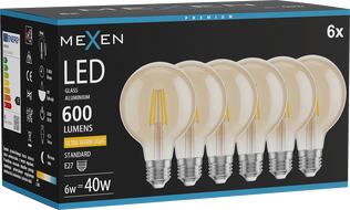 Mexen Vintis 6x LED Filament Bulb E27, G80, 6W, Warm - 2200K, 600 lm, amber - L155-E27-0622-50x06