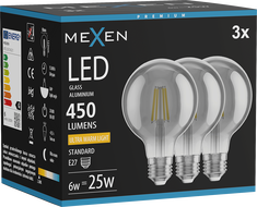 Mexen Vintis 3x LED Filament Bulb E27, G80, 6W, Warm - 2200K, 450 lm, smoke - L155-E27-0622-70x03