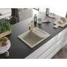 Mexen Enzo granite kitchen sink with 1-bowl, drainer, and Rita kitchen faucet, beige - 6506-69-670300-50