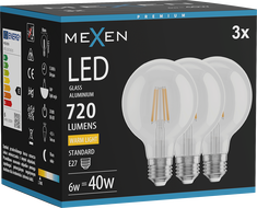 Mexen Vintis 3x Filament LED Bulb E27, G80, 6W, Warm - 2700K, 720 lm, clear - L155-E27-0627-00x03