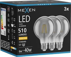 Mexen Vintis 3x LED Filament Bulb E27, G80, 6W, Warm - 2700K, 510 lm, smoke - L155-E27-0627-70x03