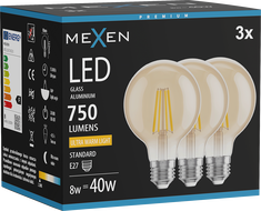 Mexen Vintis 3x LED Filament Bulb E27, G80, 8W, Warm - 2200K, 750 lm, amber - L155-E27-0822-50x03