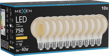 Mexen Vintis 10x Filament LED Bulb E27, G80, 8W, Warm - 2200K, 750 lm, amber - L155-E27-0822-50x10