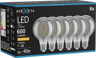 Mexen Vintis 6x LED filament bulb E27, G80, 8W, Warm - 2200K, 600 lm, smoke - L155-E27-0822-70x06
