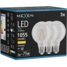 Mexen Vintis 3x LED Filament Bulb E27, G80, 8W, Warm - 2700K, 1055 lm, clear - L155-E27-0827-00x03