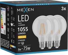 Mexen Vintis 3x LED Filament Bulb E27, G80, 8W, Warm - 2700K, 1055 lm, clear - L155-E27-0827-00x03