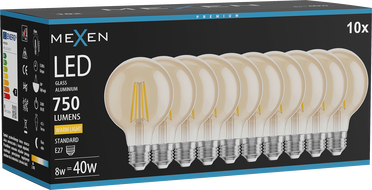 Mexen Vintis 10x LED Filament Bulb E27, G80, 8W, Warm - 2700K, 750 lm, amber - L155-E27-0827-50x10