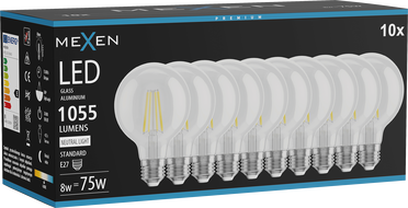 Mexen Vintis 10x Filament LED Bulb E27, G80, 8W, Neutral - 4000K, 1055 lm, clear - L155-E27-0840-00x10