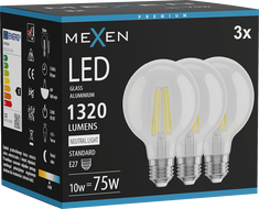 Mexen Vintis 3x Filament LED Bulb E27, G80, 10W, Neutral - 4000K, 1320 lm, clear - L155-E27-1040-00x03