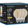 Mexen Vintis 3x Spiral Filament LED Bulb E27, G80, 2W, Warm - 2200K, 170 lm, amber - L165-E27-0222-50x03