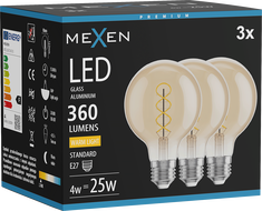 Mexen Vintis 3x LED Filament Bulb Spiral E27, G80, 4W, Warm - 2700K, 360 lm, amber - L165-E27-0427-50x03