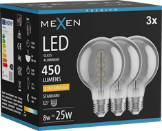 Mexen Vintis 3x Filament Spiral LED Bulb E27, G80, 8W, Warm - 2200K, 450 lm, smoke - L165-E27-0822-70x03