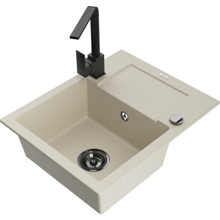 Mexen Enzo 1-bowl Granite Sink with Drainer and Rita Kitchen Tap, Beige - 6506-69-670300-70