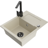 Mexen Enzo 1-bowl Granite Sink with Drainer and Rita Kitchen Tap, Beige - 6506-69-670300-70
