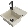 Mexen Enzo 1-compartment granite sink with a drip tray and kitchen mixer tap Rita, Beige - 6506-69-670300-70