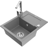 Mexen Enzo 1-compartment granite sink with a drip tray and kitchen mixer tap Rita, Grey - 6506-71-670300-00