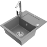 Mexen Enzo granite sink 1-bowl with drainer and kitchen faucet Rita, gray - 6506-71-670300-00