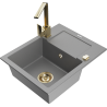 Mexen Enzo 1-compartment granite sink with a drip tray and kitchen mixer tap Rita, Grey - 6506-71-670300-50