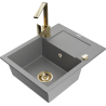 Mexen Enzo granite sink with 1 bowl, drainer, and Rita kitchen tap, grey - 6506-71-670300-50