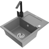 Mexen Enzo 1-bowl granite sink with drainer and Rita kitchen faucet, gray - 6506-71-670300-70