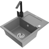 Mexen Enzo 1-compartment granite sink with a drip tray and kitchen mixer tap Rita, Grey - 6506-71-670300-70