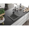 Mexen Enzo single-bowl granite sink with drainer and Rita kitchen faucet, gray - 6506-71-670300-70-B