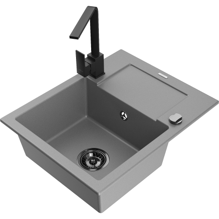 Mexen Enzo granite sink 1-bowl with drainer and Rita kitchen tap, grey - 6506-71-670300-70-B