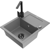 Mexen Enzo 1-compartment granite sink with a drip tray and kitchen mixer tap Rita, Grey - 6506-71-670300-70-B