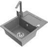 Mexen Enzo 1-compartment granite sink with a drip tray and kitchen mixer tap Rita, Grey - 6506-71-670300-71