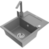 Mexen Enzo granite single-bowl sink with drainer and Rita kitchen faucet, gray - 6506-71-670300-71