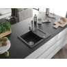 Mexen Enzo 1-bowl granite sink with drainer and kitchen faucet Rita, black/silver metallic - 6506-73-670300-00