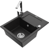 Mexen Enzo 1-compartment granite sink with a drip tray and kitchen mixer tap Rita, Black/Silver metallic - 6506-73-670300-00