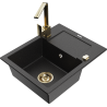 Mexen Enzo granite kitchen sink 1-bowl with drainer and Rita kitchen faucet, black/silver metallic - 6506-73-670300-50